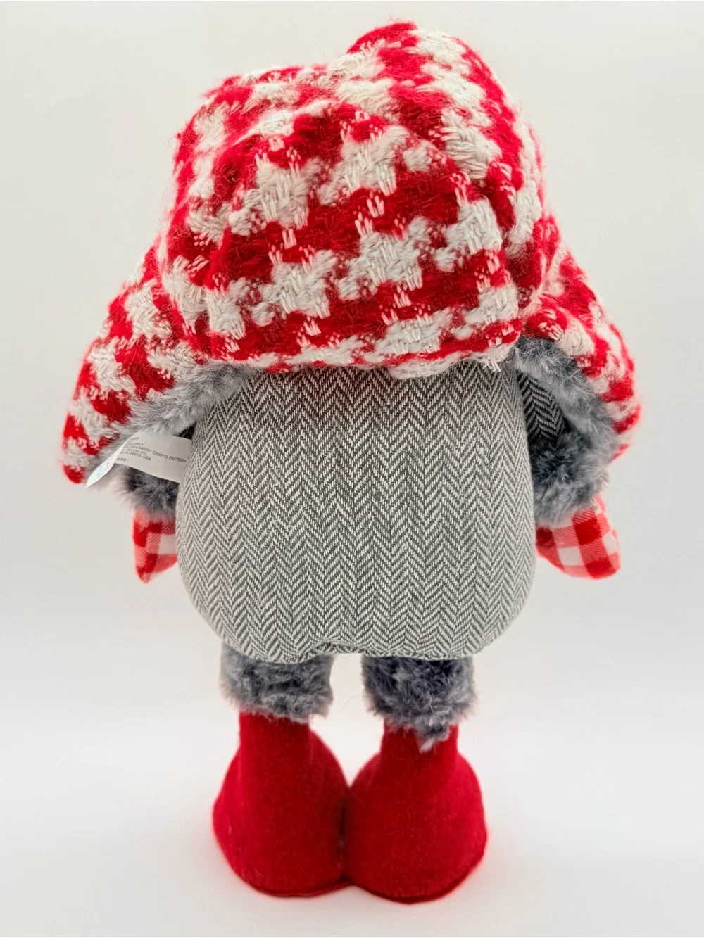 Christmas Gnome Plush Standing Red Gray Buffalo Plaid Nordic Holiday Decor 14”H
